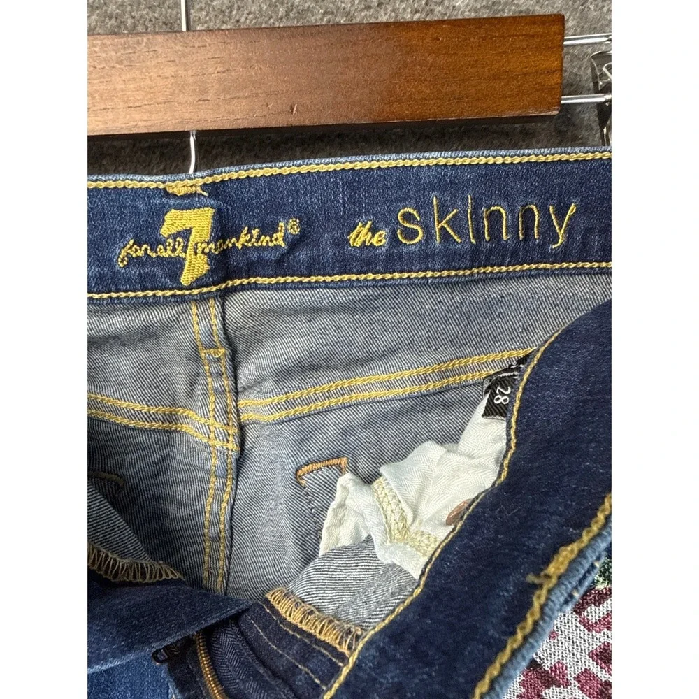 7 For All Mankind Blue Skinny Jeans with Pink Rose Embroidery
